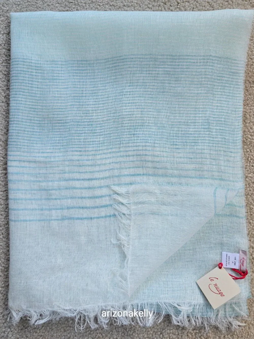 NWT Linen Scarf Blue and White Stripe Le Nuage Italy - Picture 13 of 13
